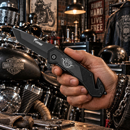 Couteau Moteur V-Twin Darkgrip – Brise-vitre & Coupe-ceinture