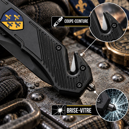 Couteau Fleur de Lys Darkgrip – Brise-vitre & coupe-ceinture