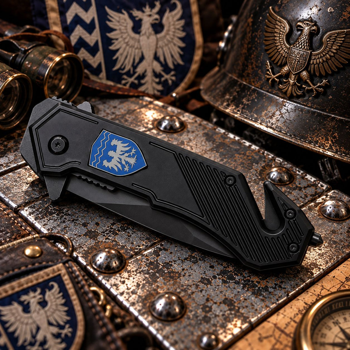 Couteau de poche Aigle Darkgrip – Brise-vitre & coupe-ceinture