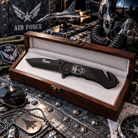 Couteau Air Force noir Darkgrip – Brise-vitre & coupe-ceinture
