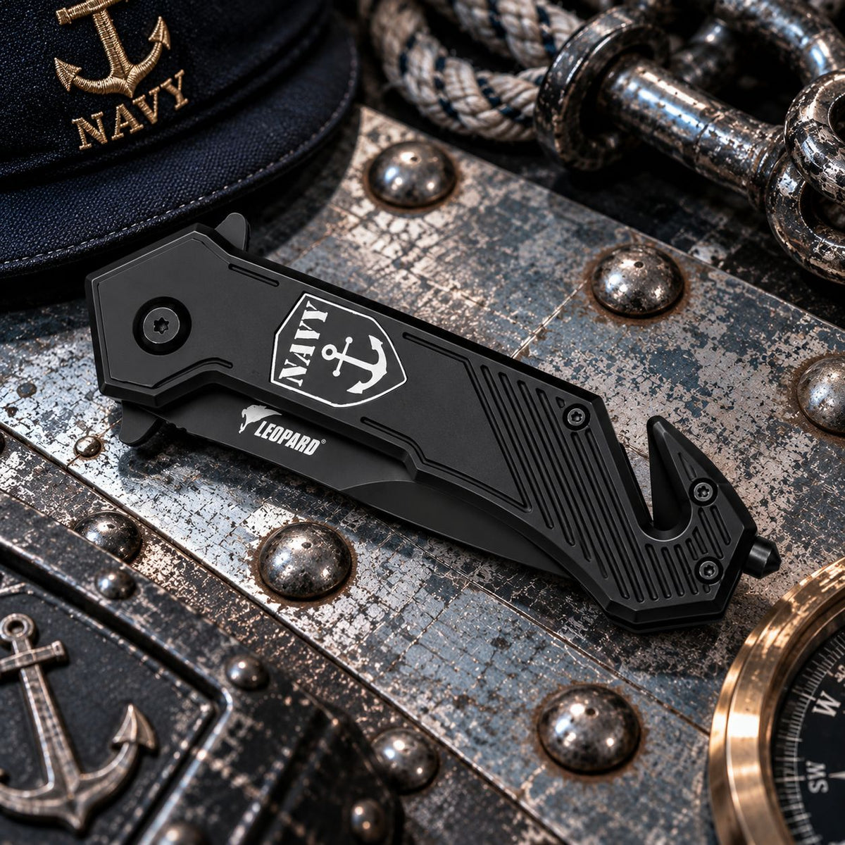 Couteau Navy noir Darkgrip – Brise-vitre & coupe-ceinture