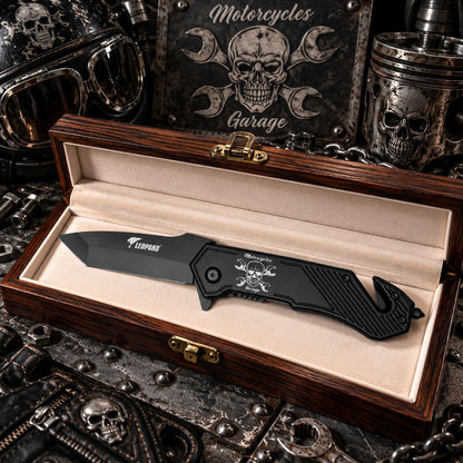 Couteau Skull Garage Darkgrip – Brise-vitre & coupe-ceinture