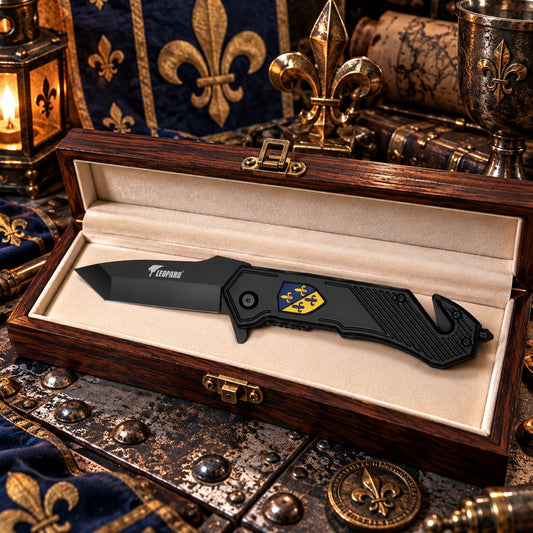 Couteau Fleur de Lys Darkgrip – Brise-vitre & coupe-ceinture