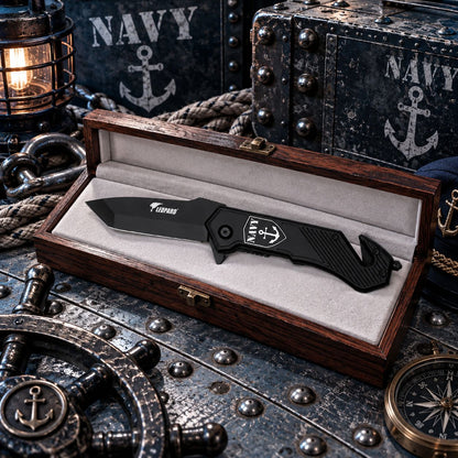 Couteau Navy noir Darkgrip – Brise-vitre & coupe-ceinture