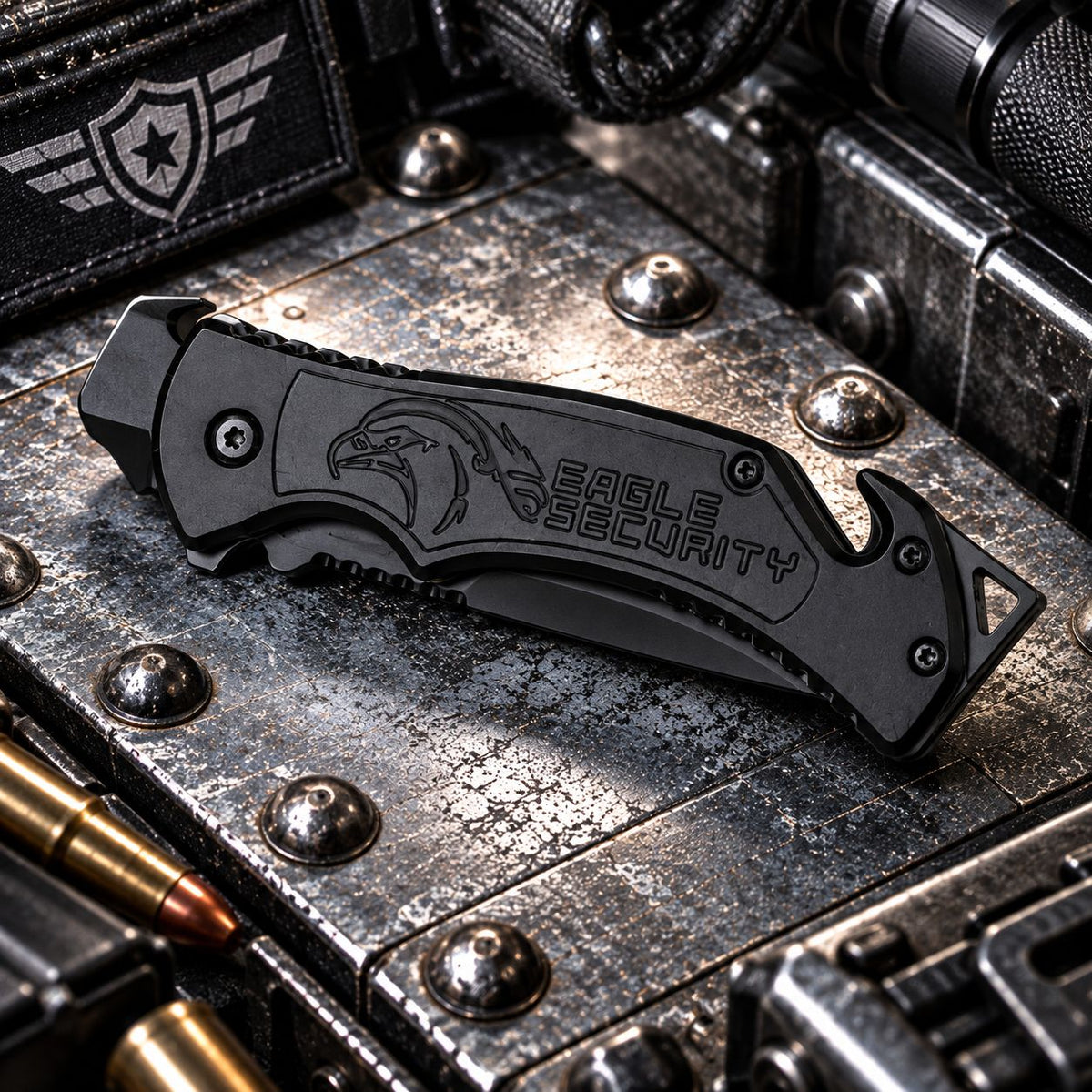 Couteau de sécurité Aigle noir – Brise-vitre & coupe-ceinture