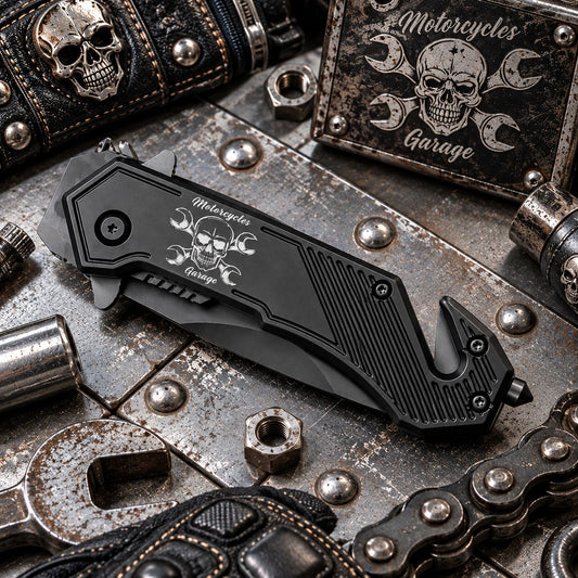 Couteau Skull Garage Darkgrip – Brise-vitre & coupe-ceinture