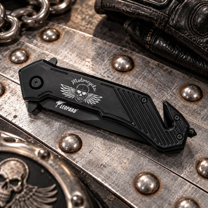 Couteau Motorcycle Skull Darkgrip – Brise-vitre & Coupe-ceinture