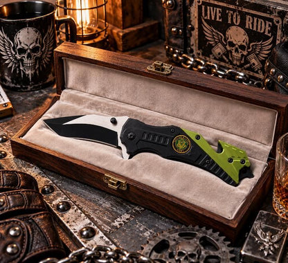 Couteau de sécurité Army vert & noir – Brise-vitre & Coupe-ceinture