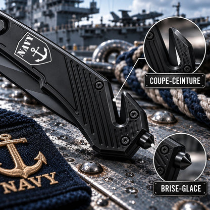 Couteau Navy noir Darkgrip – Brise-vitre & coupe-ceinture