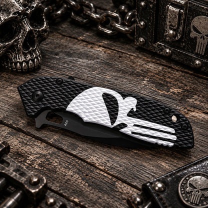 Couteau Tactique Skull noir – Lame inox & ouverture assistée