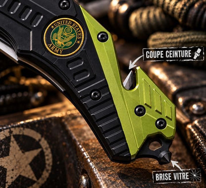 Couteau de sécurité Army vert & noir – Brise-vitre & Coupe-ceinture