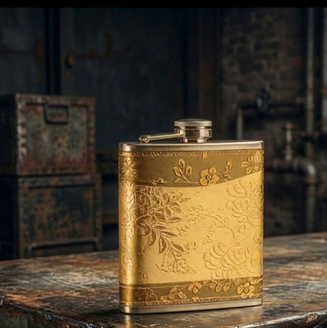 Flasque vintage tissus doré brodé