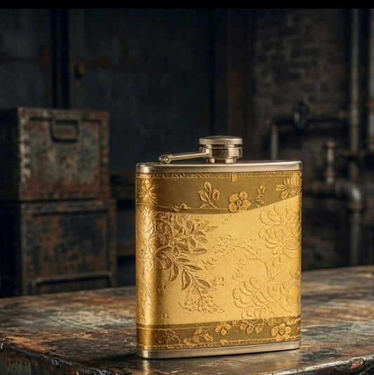 Flasque vintage tissus doré brodé