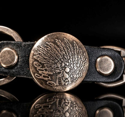 Porte-Clés Biker Cuir & Acier Inoxydable - Esprit Indien