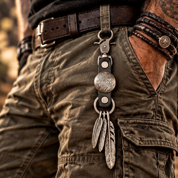 Porte-Clés Biker Cuir & Acier Inoxydable - Esprit Indien