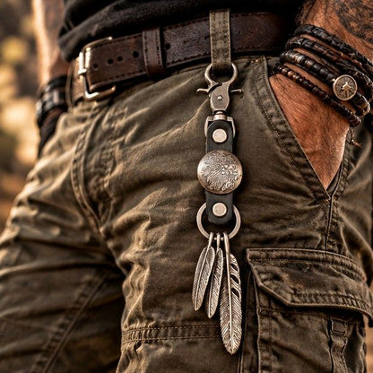 Porte-Clés Biker Cuir & Acier Inoxydable - Esprit Indien