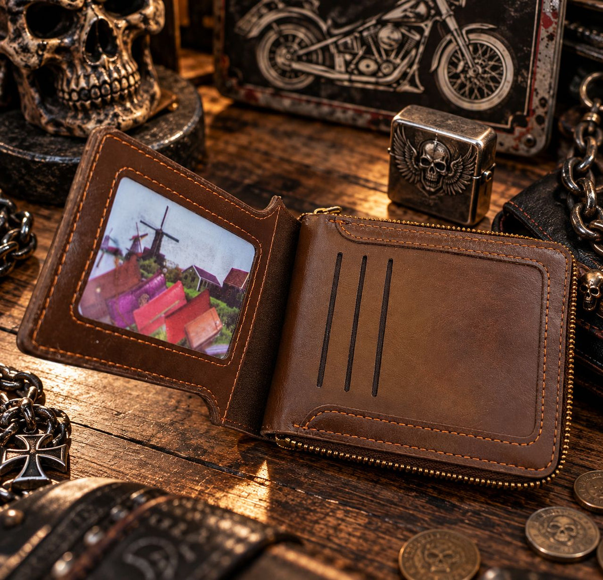 Portefeuille Vintage Biker - Skull Brave Art