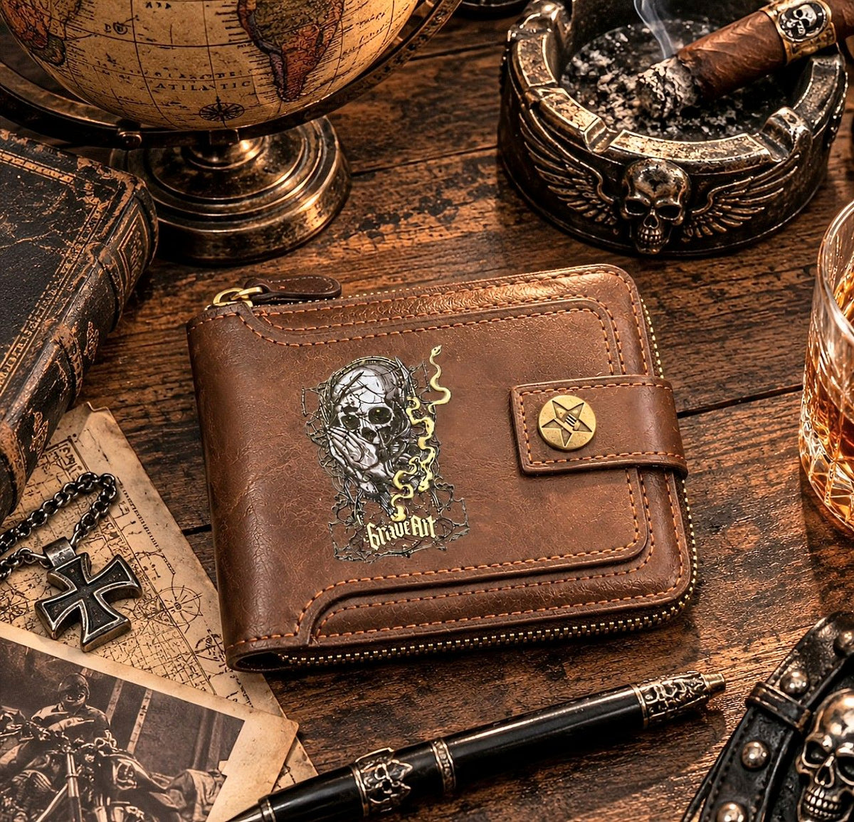 Portefeuille Vintage Biker - Skull Brave Art